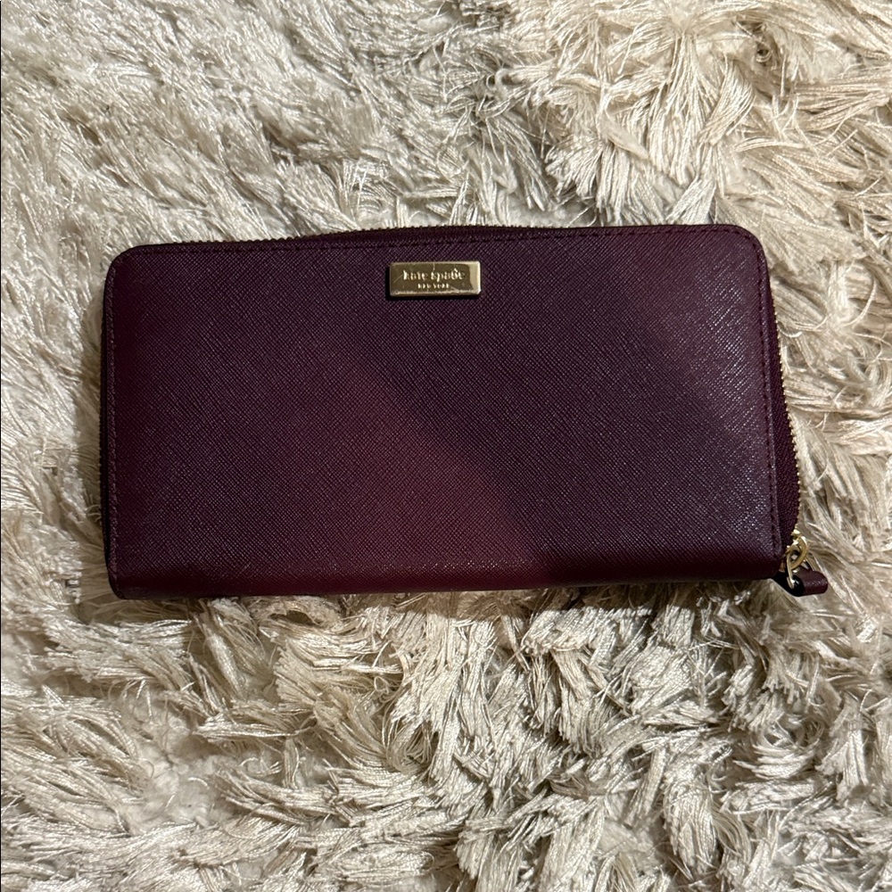 Kate Spade Plum Wallet with Gold Details